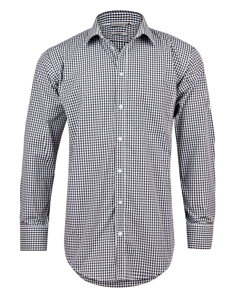 M7300L Men’s Gingham Check Long Sleeve Shirt with Roll-up Tab Sleeve