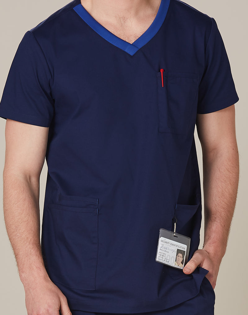 M7650 MENS V-NECK CONTRAST TRIM SCRUB TOP