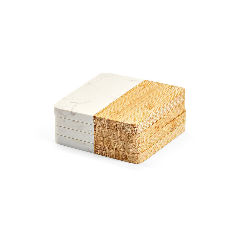 Kahlo Bamboo and Marble Coaster Set