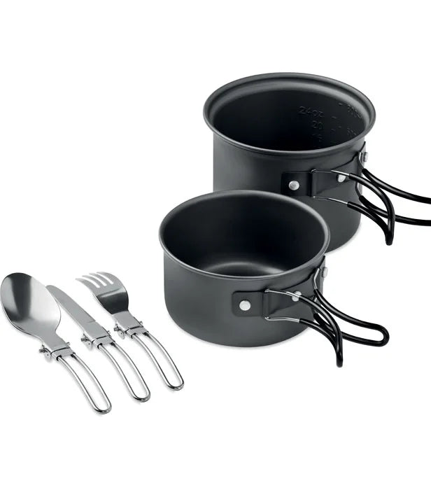 2 Camping Pots with cutlery