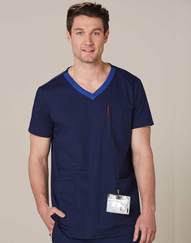 M7650 MENS V-NECK CONTRAST TRIM SCRUB TOP