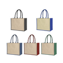 Laminated Jute Supermarket Bag With Coloured Handles And Gussets