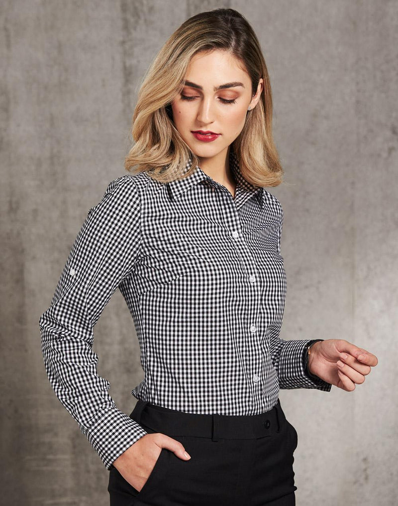 M8300L Ladies’ Gingham Check Long Sleeve Shirt