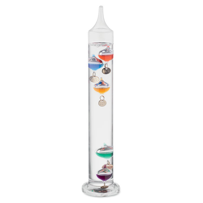 Galileo thermometer in glass