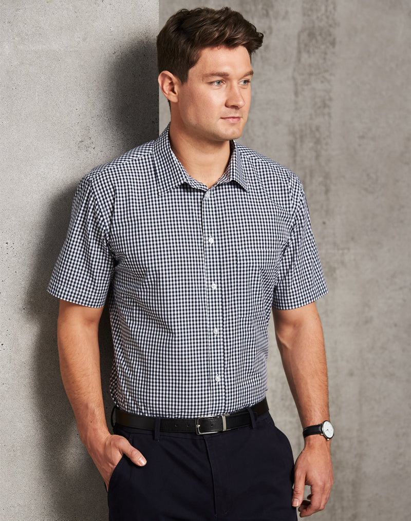 M7300S Men’s Gingham Check Short Sleeve Shirt