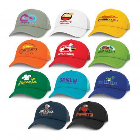 Montag of the 11 different colours available for the mesh cap, which can have your logo printed on the front.