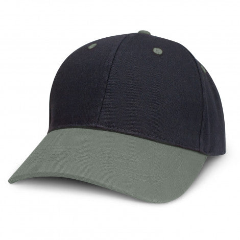 Highlander Cap, With Custom embroidery, Navy and grey, available from custombrandedmerch.com.au