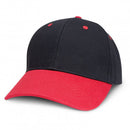 Highlander Cap, With Custom embroidery, Black Cap with red peak, available from custombrandedmerch.com.au