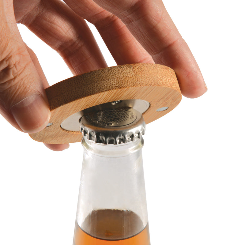 LL4998.Discus Bamboo Bottle Opener Coaster