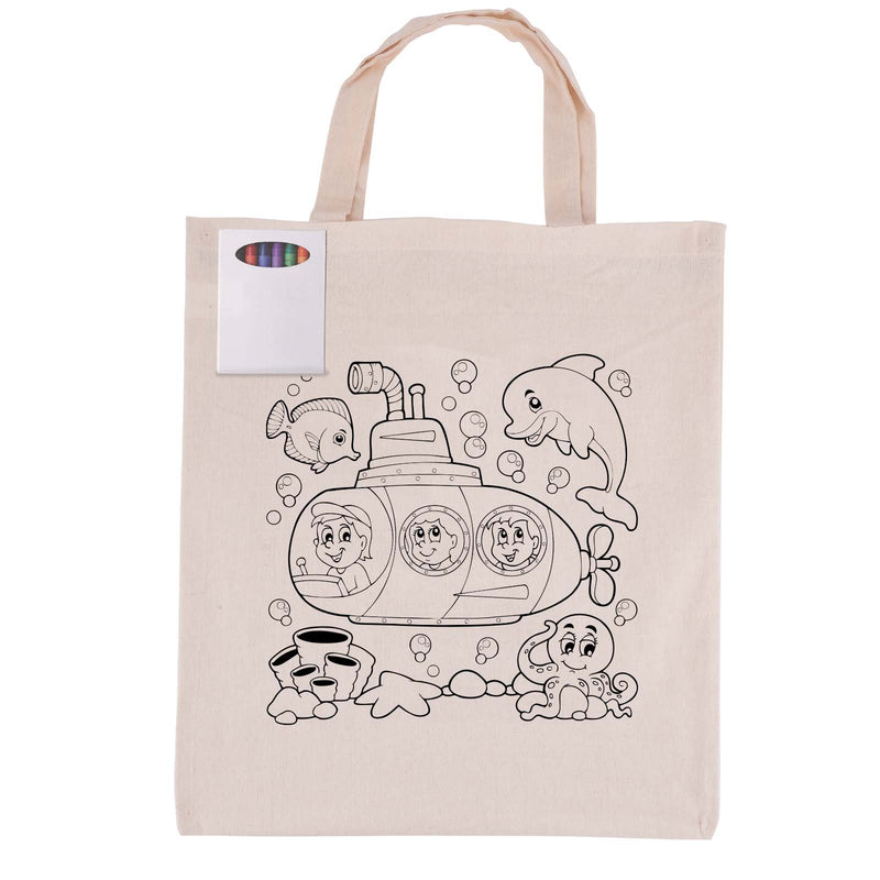 LL5522.Colouring Short Handle Calico Bag & Crayons